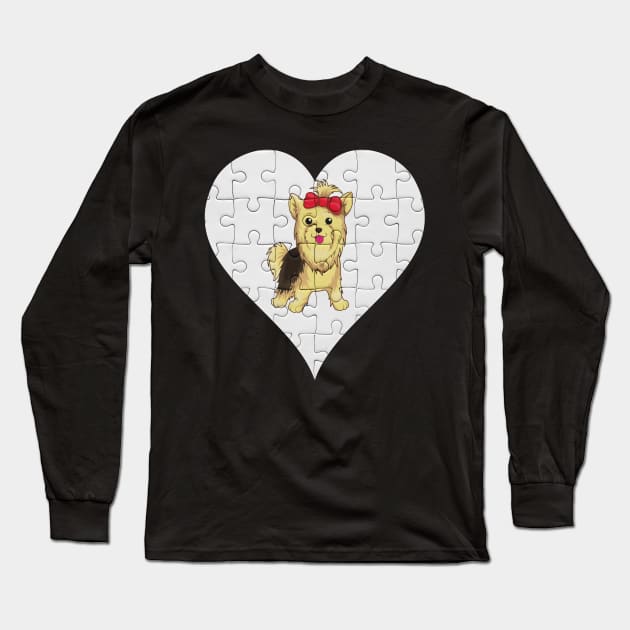 Yorkshire Terrier Heart Jigsaw Pieces Design - Gift for Yorkshire Terrier Lovers Long Sleeve T-Shirt by HarrietsDogGifts